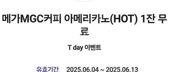 티데이 메가 핫 아메리카노 오늘까지 4장 3000--0