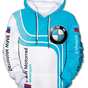 BMW 화이트 앤드 블루 후드 티셔츠(3XL)
