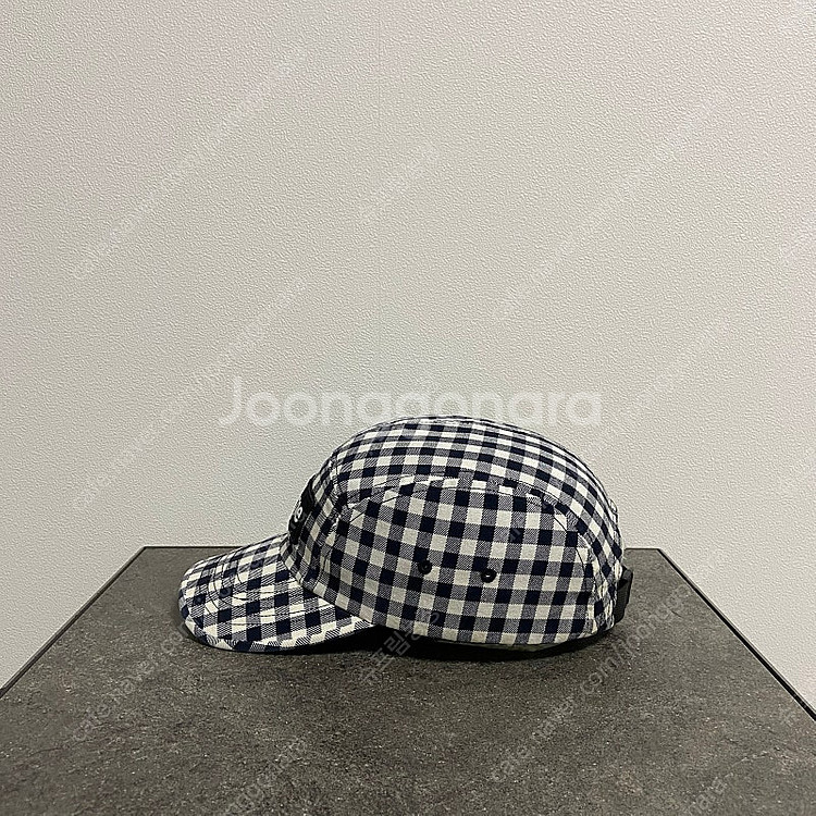 슈프림 깅엄체크 블랙 박스로고 캠프캡 모자--1