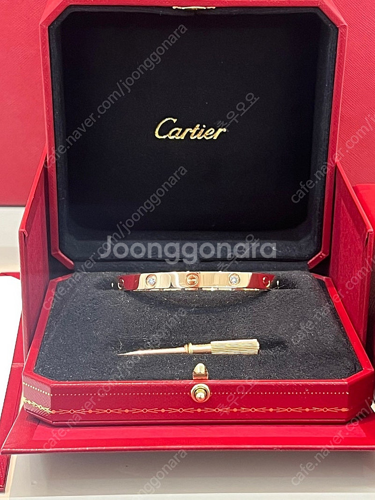 정품 까르띠에 러브 팔찌 로즈골드 4P다이아 18호 사...--5