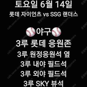 (저렴) 토요일 6월 14일 롯데 자이언츠 SSG 랜더스 야구 티켓 쓱 SSG 롯데 3루 내야 외야 필드석 SKY 뷰석 3루 원정 응원석 지정석 2연석 4연석 6연석 통로 가까운
