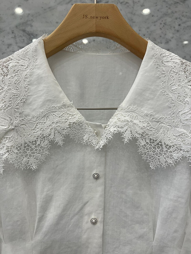 JS뉴욕 빅카라 레이스 블라우스 린넨100% 헬더 놉 프영띵 블로썸 한스스타일 오르 베니토 르꼬르망 미미씨엘 드노리... 이미지