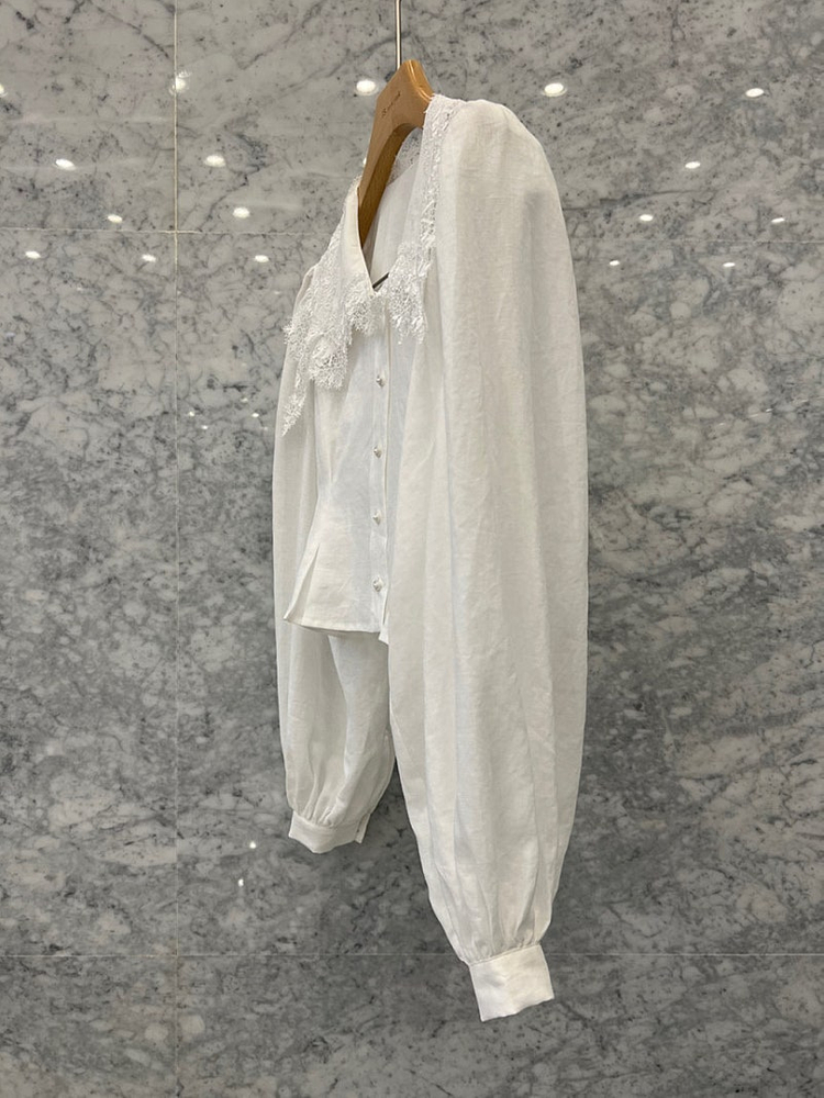 JS뉴욕 빅카라 레이스 블라우스 린넨100% 헬더 놉 프영띵 블로썸 한스스타일 오르 베니토 르꼬르망 미미씨엘 드노리... 이미지