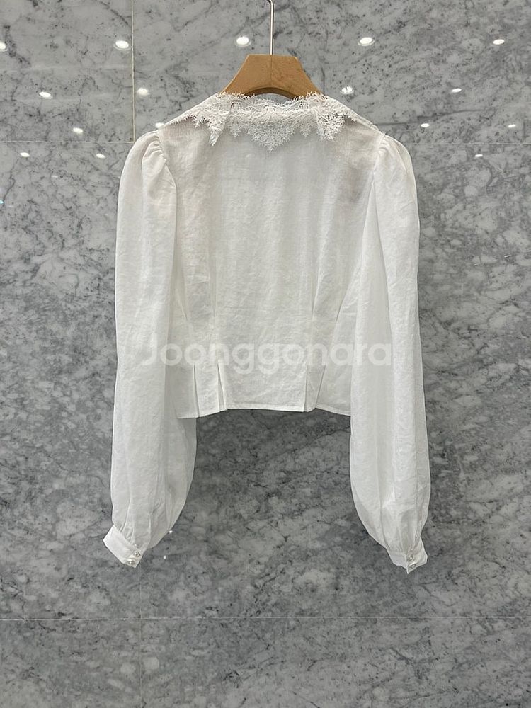 JS뉴욕 빅카라 레이스 블라우스 린넨100% 헬더 놉 ...--3