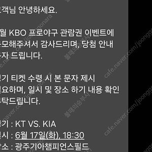 광주 챔필 기아 VS KT 6월 17 화 동반2인 티켓