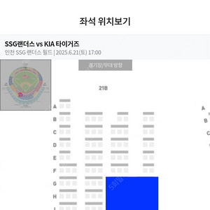 ssg vs 기아 6월 21일 토요일 피코크테이블석 3인 21블록