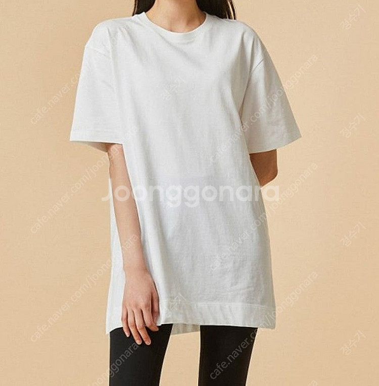 (엉덩이 덮는 기장) JAJU 자주 흰색 반팔 롱 티셔츠 S--0