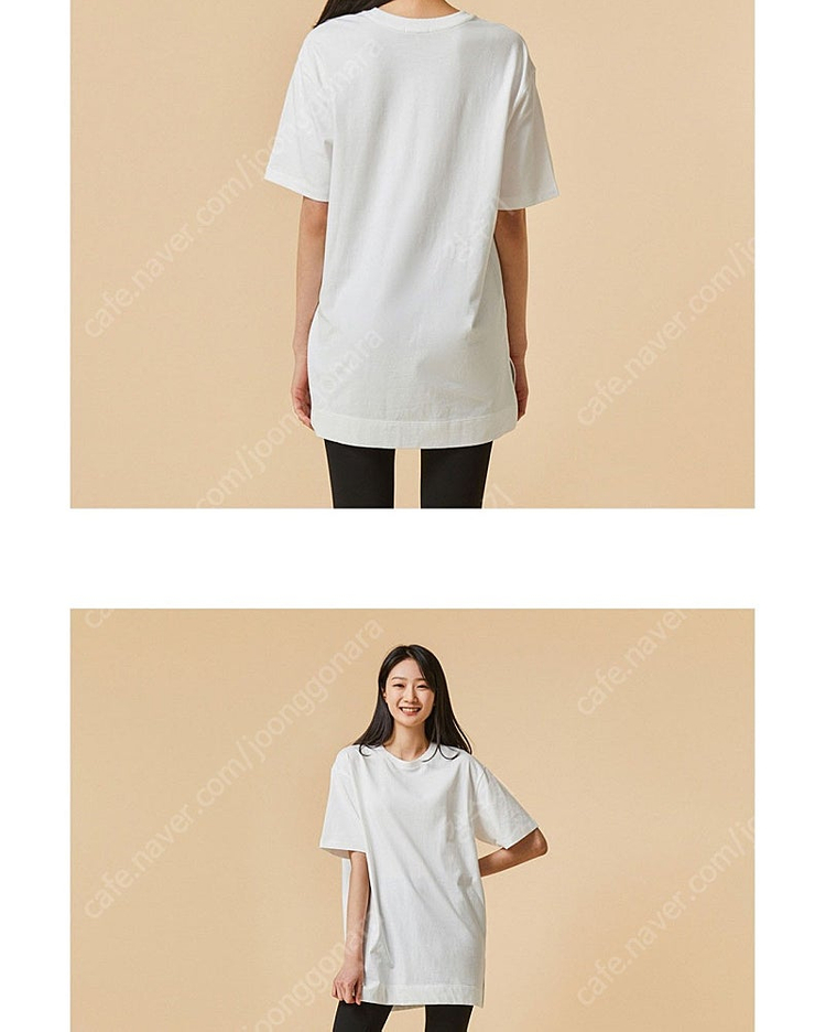 (엉덩이 덮는 기장) JAJU 자주 흰색 반팔 롱 티셔츠 S--1