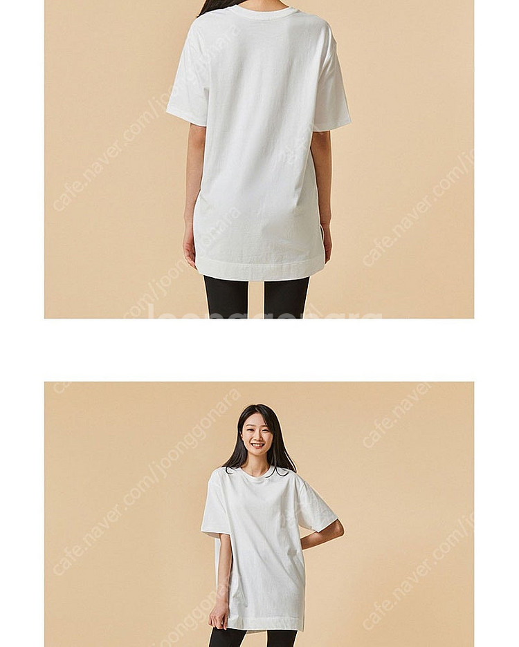 (엉덩이 덮는 기장) JAJU 자주 흰색 반팔 롱 티셔츠 S--1