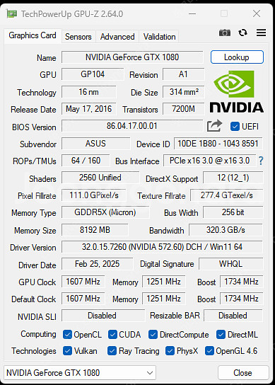 그래픽 카드 NVIDIA GTX 1080 8g RAM--9