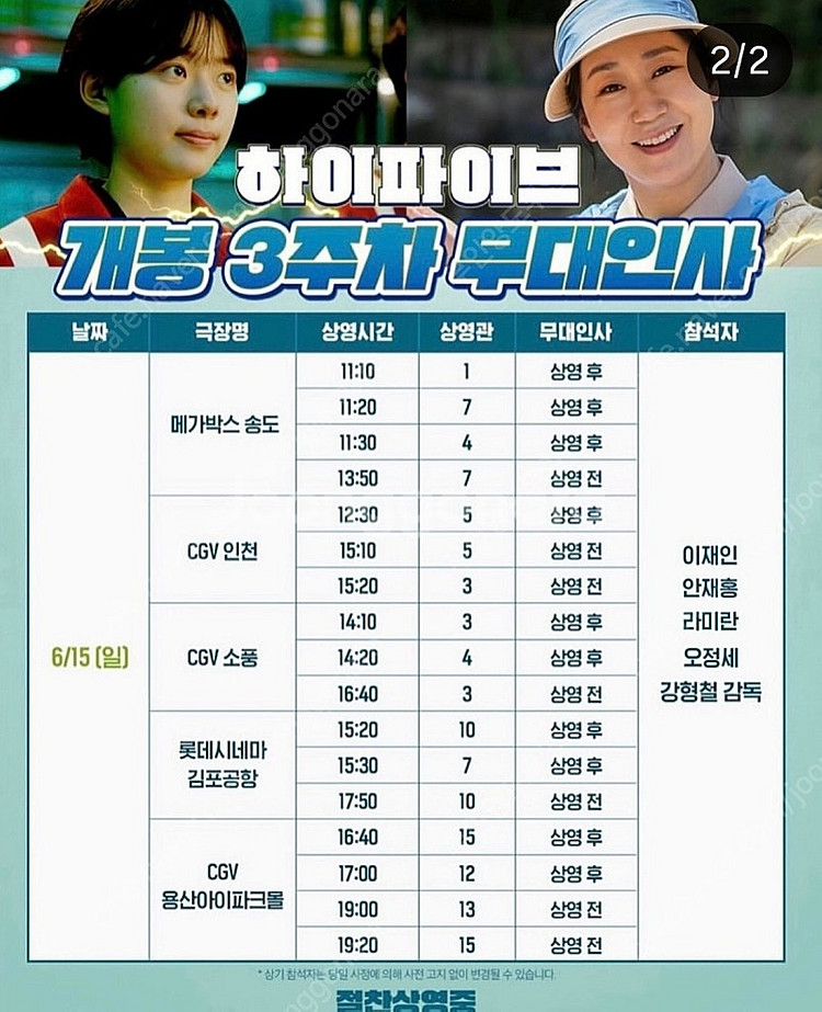 <정가/통로석>6월15일 하이파이브 무대인사 A열 통로...--0