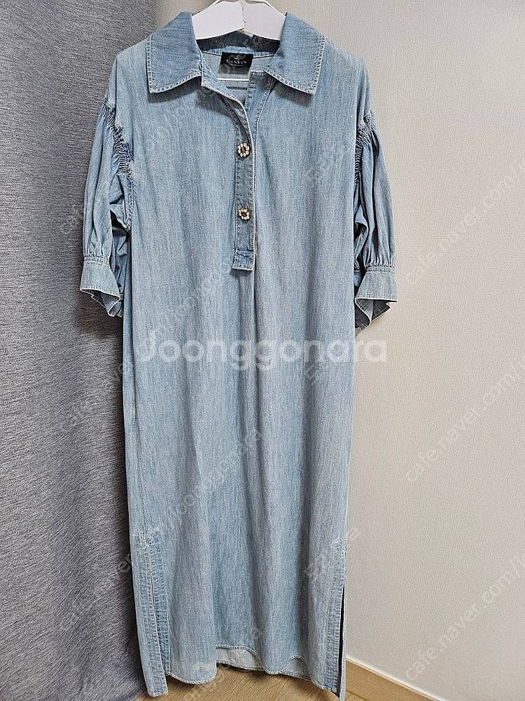 랑방컬렉션 벨티드 데님 드레스--0