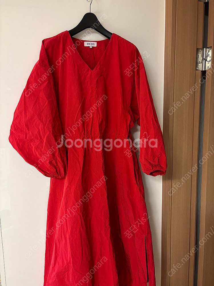 엔오르 ENOR 퍼프 슬리브 스트링 드레스 레드 바스락...--4