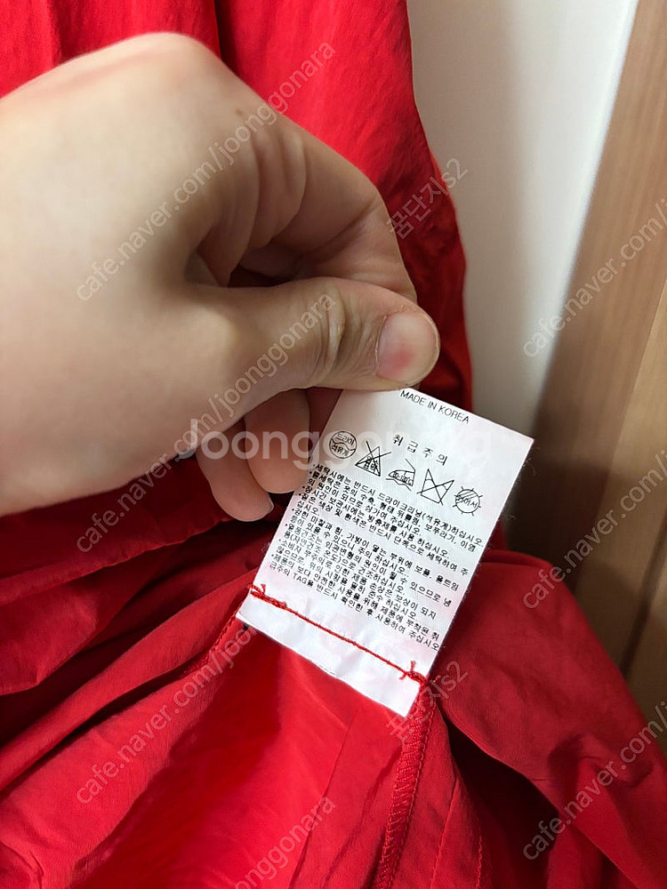 엔오르 ENOR 퍼프 슬리브 스트링 드레스 레드 바스락...--9