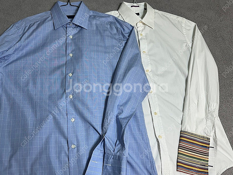 105 폴스미스 화이트 레인보우 스트라이프 소매 커프스 셔츠 / 랑방 블루체크 셔츠--0