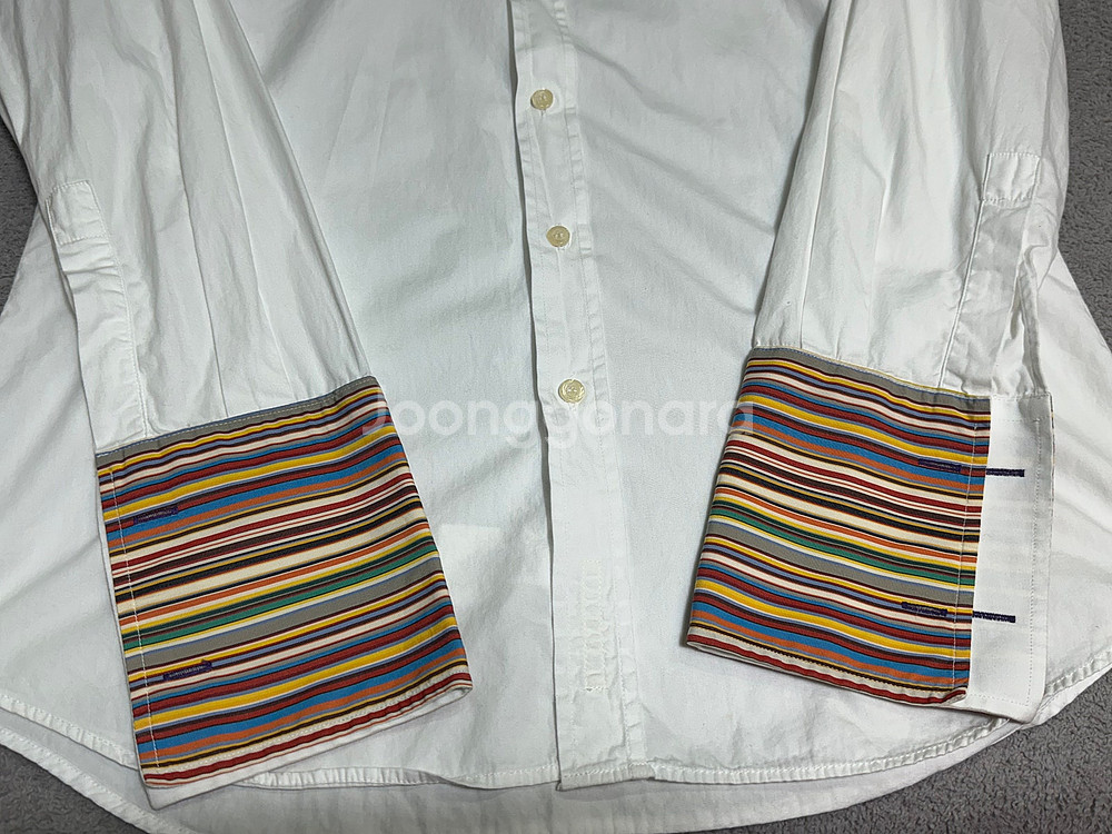 105 폴스미스 화이트 레인보우 스트라이프 소매 커프스 셔츠 / 랑방 블루체크 셔츠--2