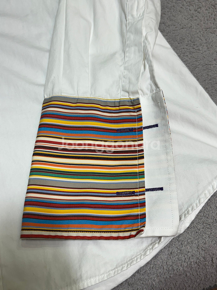 105 폴스미스 화이트 레인보우 스트라이프 소매 커프스 셔츠 / 랑방 블루체크 셔츠--3