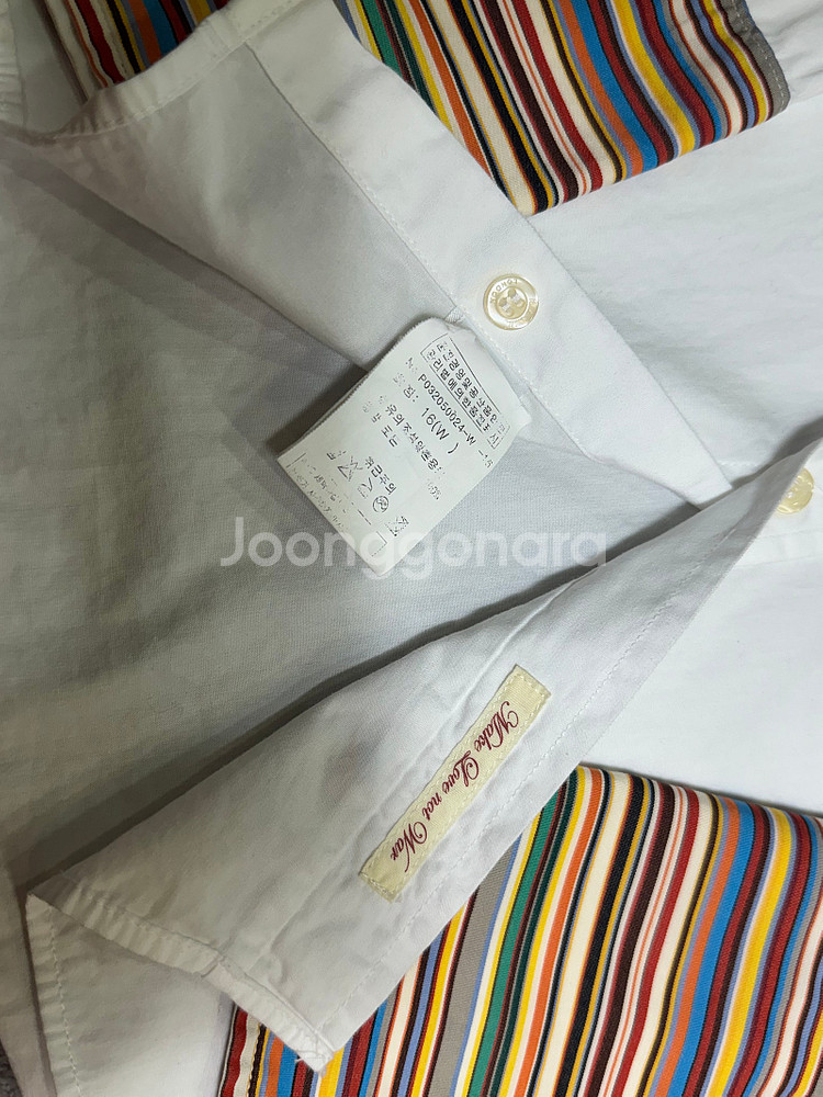 105 폴스미스 화이트 레인보우 스트라이프 소매 커프스 셔츠 / 랑방 블루체크 셔츠--6