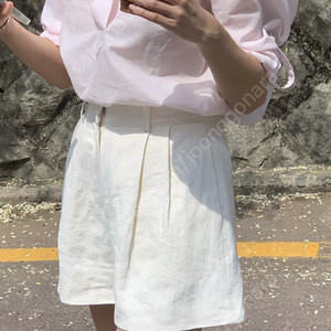 타낫 린넨 핀턱 쇼츠 블루 아이보리 S