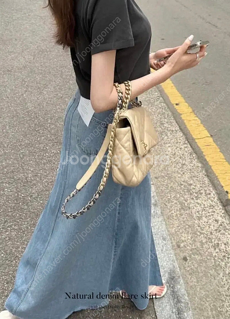 무드나인 데님 롱스커트 청치마 M--1