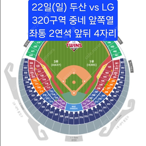 22일(일) 잠실 두산 vs LG 중앙네이비 좌통4연석
