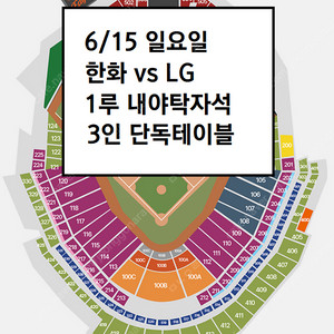[테이블석] 6/15 한화이글스 LG 1루 내야탁자석 3연석