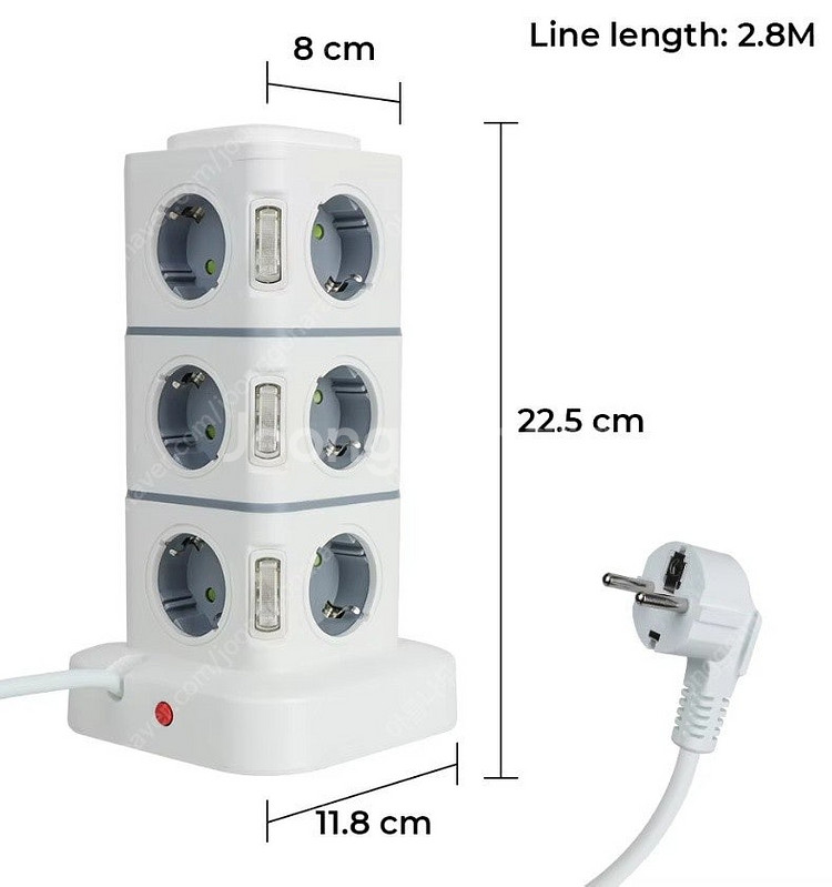 새제품> 타워형 멀티콘센트 2500W / 220v 콘센트 12개 및 USB-A 포트 4개->추가 할인--1