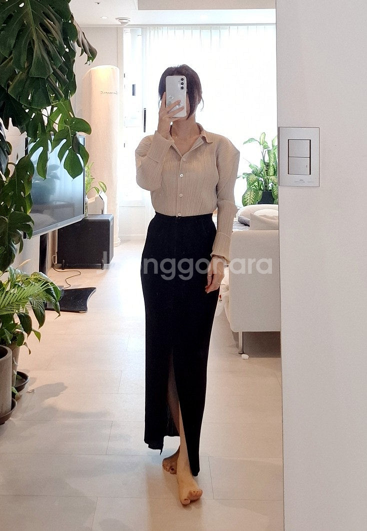 플리츠플리즈 베이지 셔츠형 카라탑 가디건 이세이미야케--6