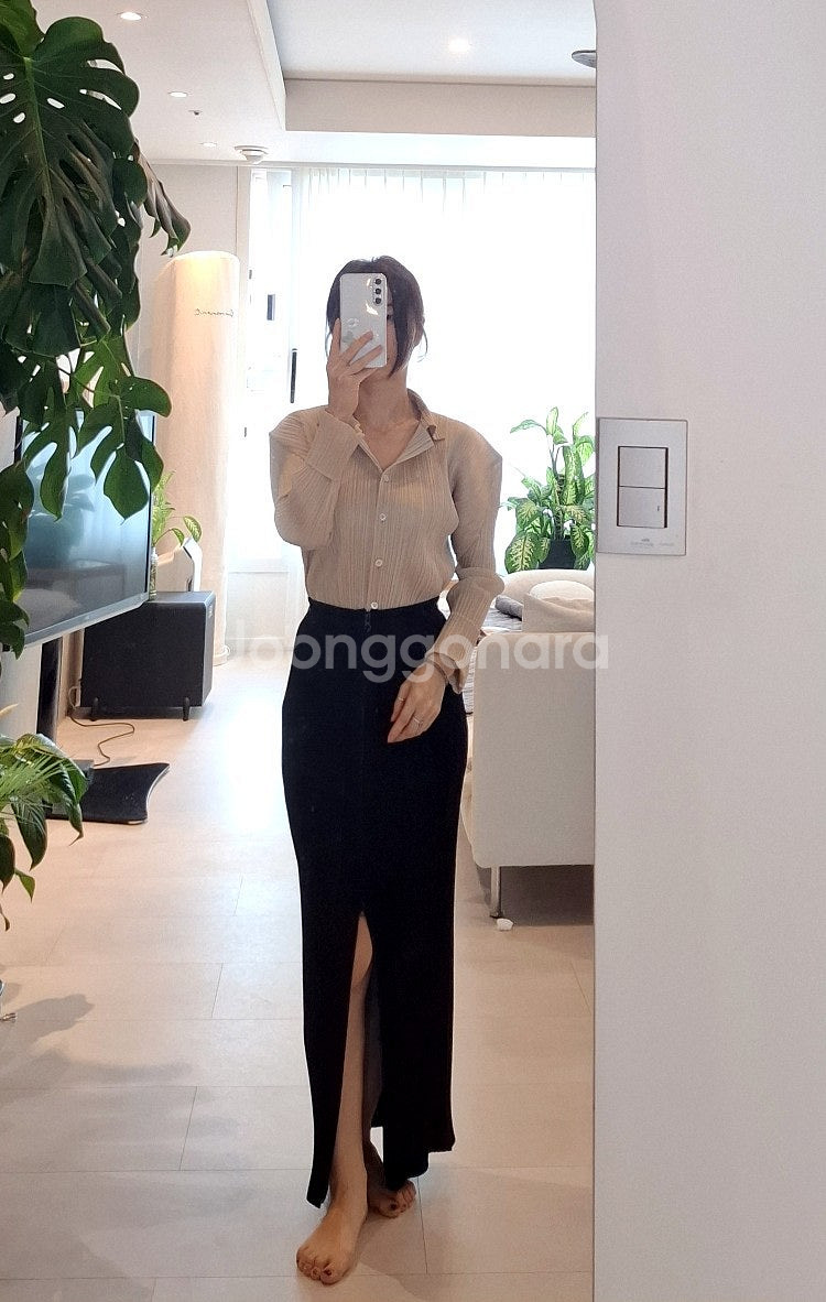 플리츠플리즈 베이지 셔츠형 카라탑 가디건 이세이미야케--7