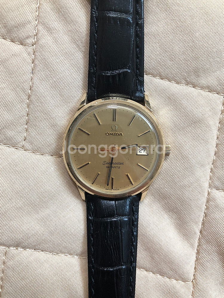 OMEGA 오메가 씨마스터 데이트 10K 금 베젤 쿼츠...--0