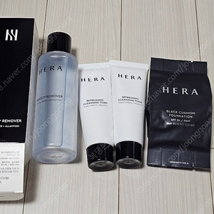 (택포)헤라 메이크업리무버 125ml+ 리프레싱클렌징폼 100ml +블랙쿠션 미니5g +센슈얼피팅글로우틴트 미니(히든모브)