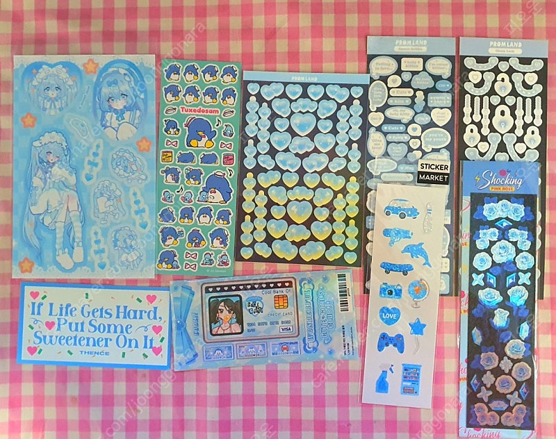 블루 인물 조각 스티커, 씰 스티커 일괄 처분(도미, 김윤수) 이미지