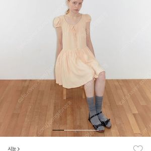 시눈 퍼프 슬리브 핀턱 원피스 드레스 에프리콧