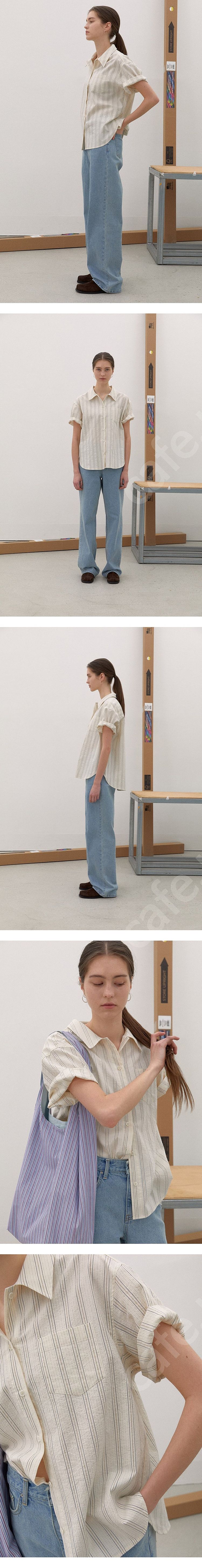 브렌다브렌든 flat striped shirts - beige--1