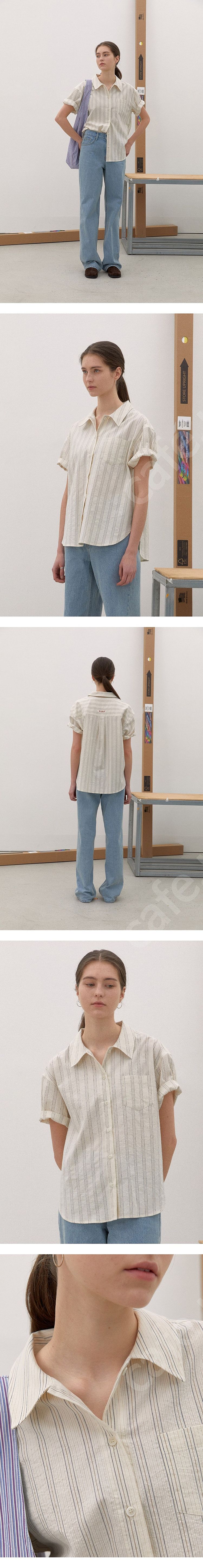 브렌다브렌든 flat striped shirts - beige--2