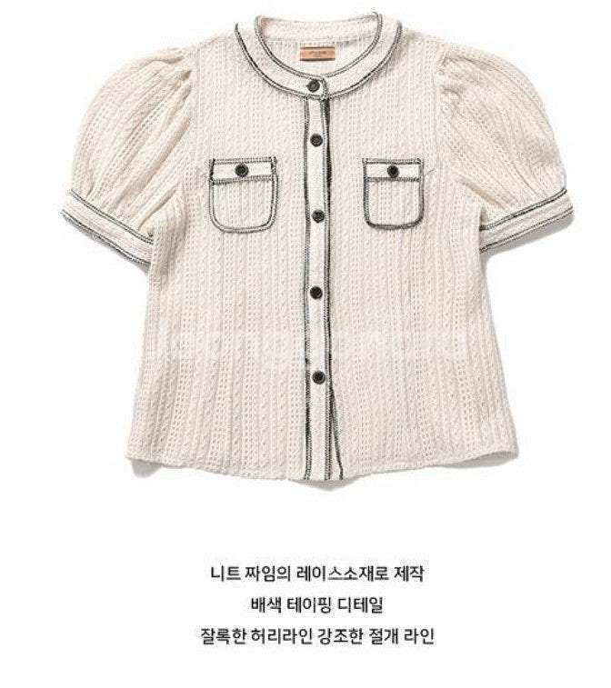 바이탈싸인 레이스 스티치 퍼프 블라우스--1