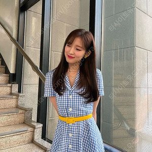 (희귀템) 오마이걸 아린 폴로랄프로렌 깅엄 체크 블루 원피스 여성 반팔 카라 셔츠 드레스