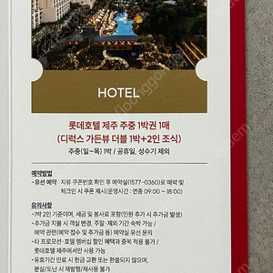 롯데호텔 제주 디럭스가든 더블룸 숙박권 (2인조식 포함)