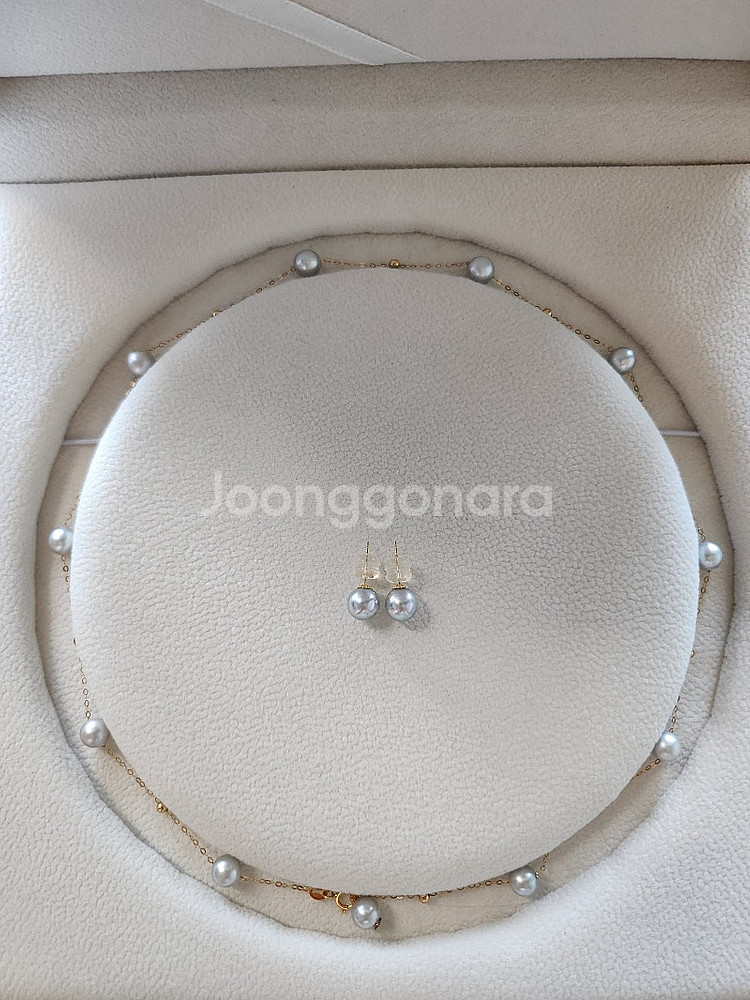 18K 일본 아코야 해수진주 목걸이 귀걸이세트--0