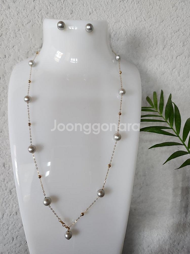 18K 일본 아코야 해수진주 목걸이 귀걸이세트--1