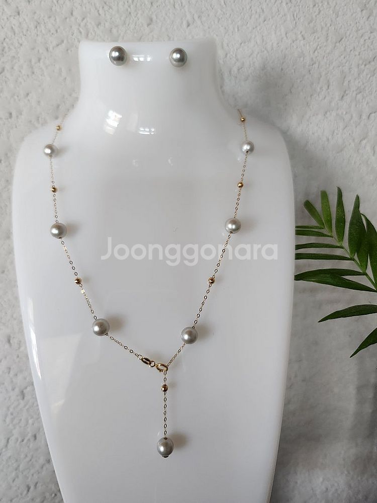 18K 일본 아코야 해수진주 목걸이 귀걸이세트--2