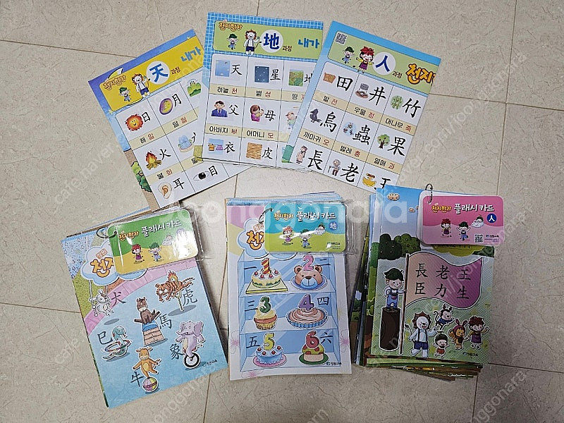 장원한자 장원교육 천.지.인 과정 사용분 전권 + 플래쉬카드 + 브로마이드, 국어랑 독서랑 A과정 사용분 전권--0