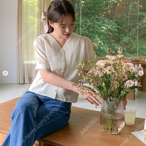 레이지코너 체크 콩단추 블라우스 (크림,네이비)
