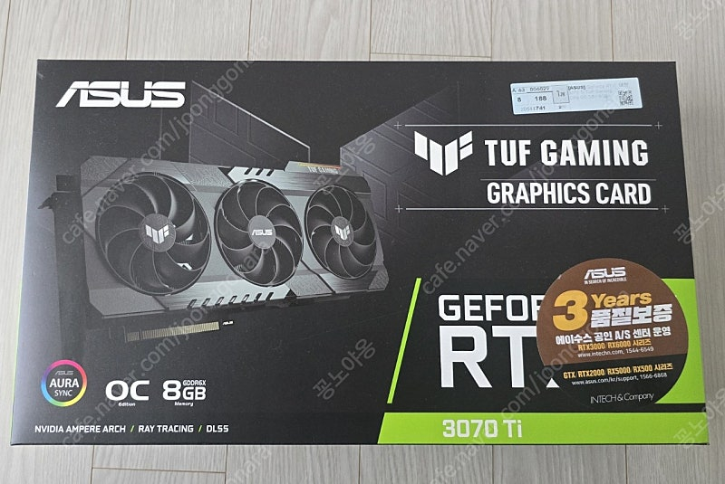 ASUS TUF Gaming 지포스 RTX 3070 Ti O8G OC D6X 8GB 팝니다.(개봉후 미사용)--0
