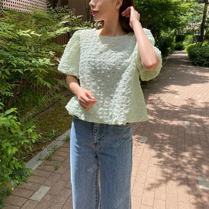 롤리팝 벌룬 반팔 블라우스 민트