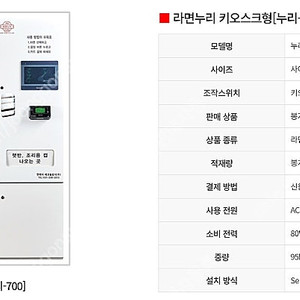 [무인] 라면 자판기 라면누리 키오스크형 누리 700