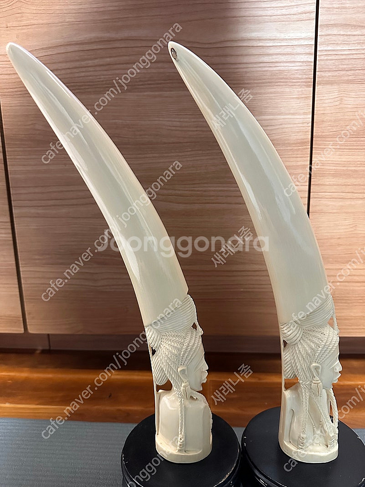 리얼 천연 통 상아 여인 조각상 1쌍 소장품(상아도장)--0