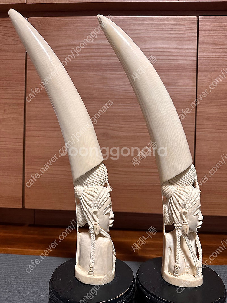 리얼 천연 통 상아 여인 조각상 1쌍 소장품(상아도장)--1