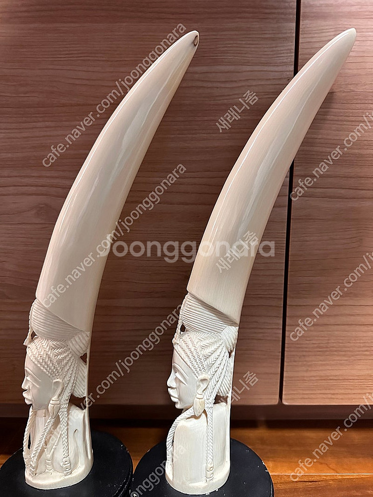 리얼 천연 통 상아 여인 조각상 1쌍 소장품(상아도장)--2