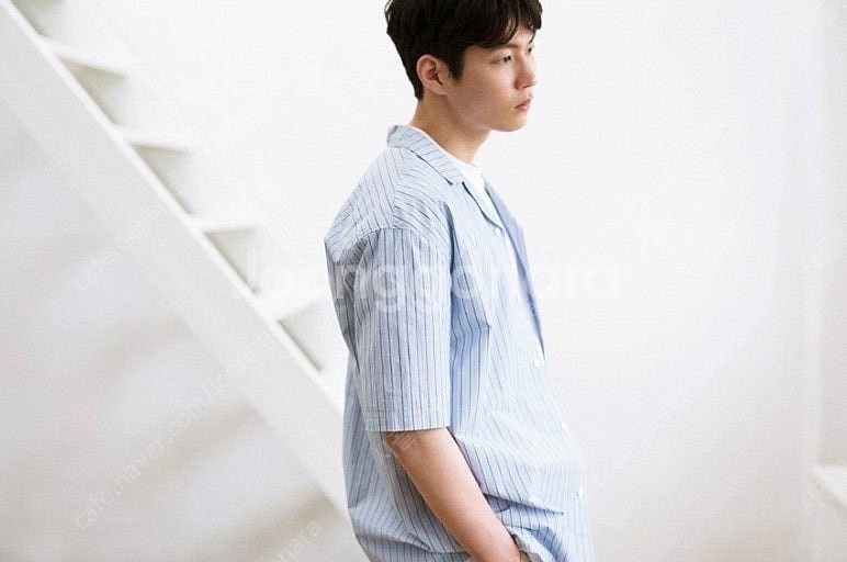 일꼬르소 남성 멀티스트라이프 풀오버 오픈카라 오버핏 셔...--0